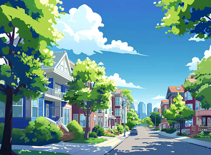 青空と美しい街並み-アニメ風